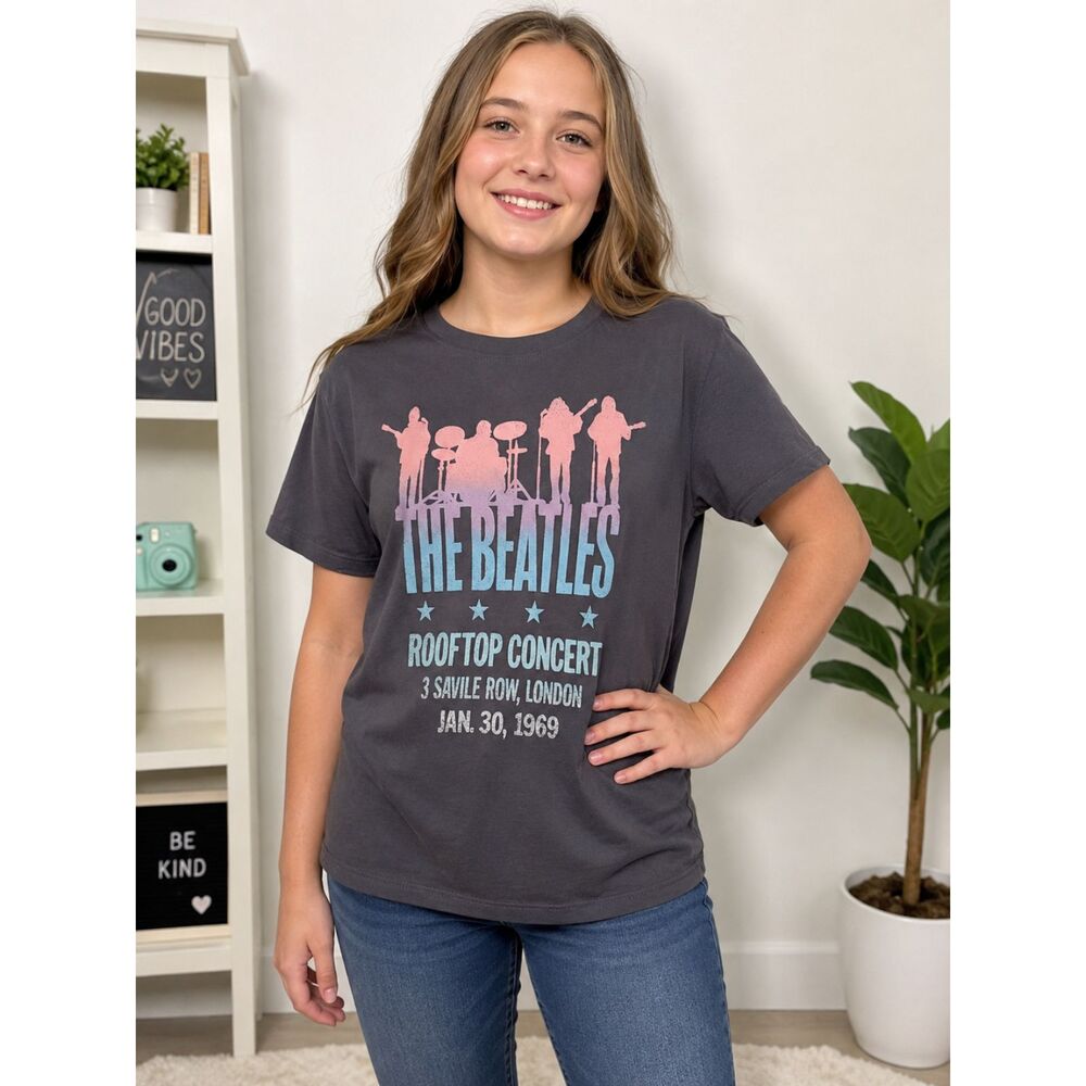 The Beatles Girls XXL 18 Gray Rooftop Concert 1969 Graphic Distressed Tee #19